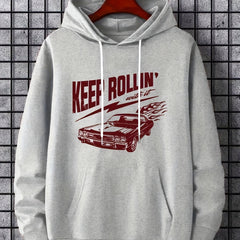 Rollin Print Hoodie Men Graphic Hooded Pullover Kangaroo Pocket
