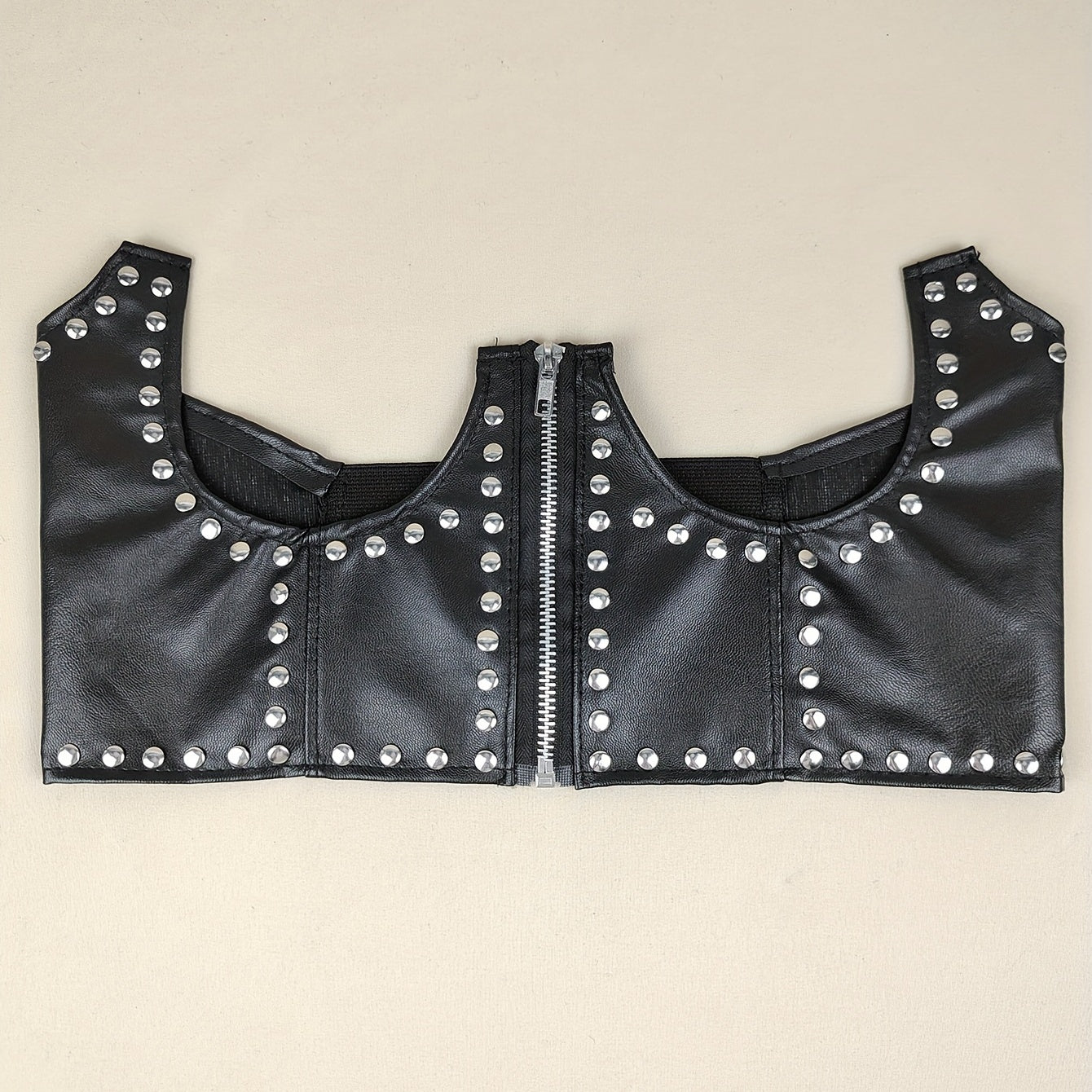 Punk PU Leather Zipper Belt Rivet Decor Underbust Corset Wide Waistband
