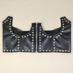 Punk PU Leather Zipper Belt Rivet Decor Underbust Corset Wide Waistband