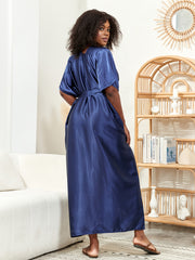 Women's Plus Satin Short Sleeve Belted Kimono Cover Up