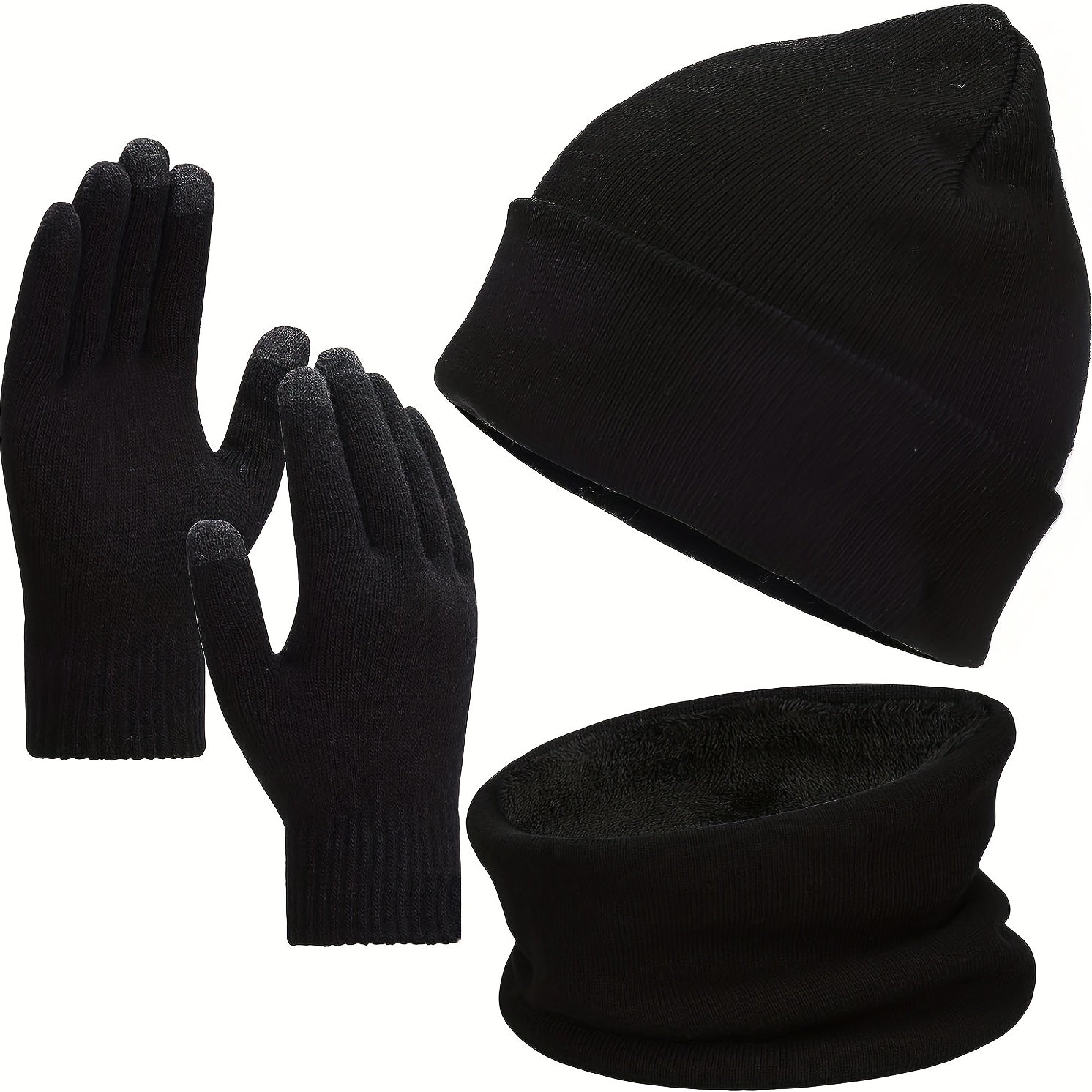 Unisex Beanie Hat Scarf Touchscreen Gloves Set