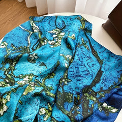 Branch Print Shawl Oil Painting Bandana Silk Square Scarf Head Wrap