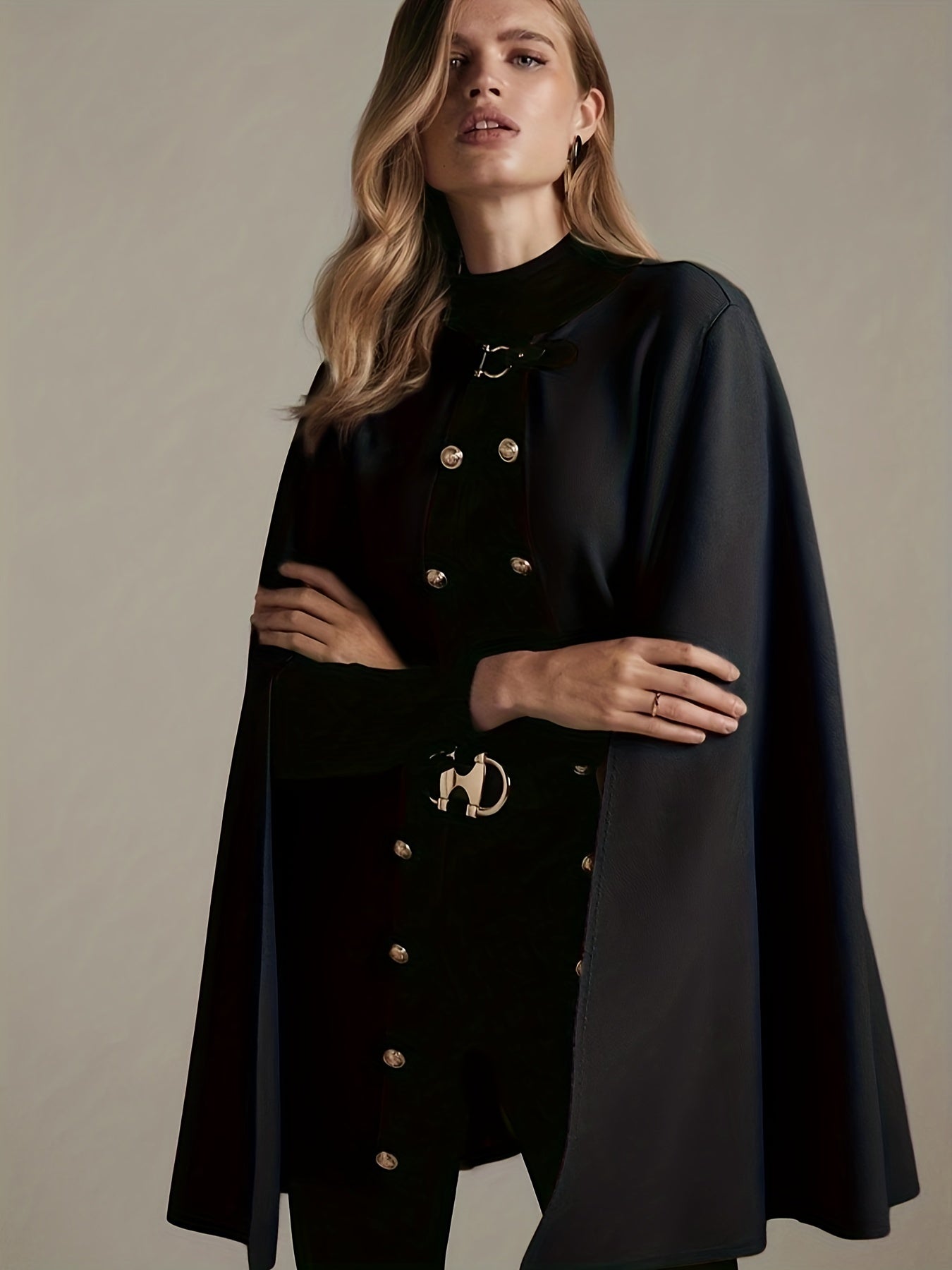 Cape Sleeve Belted Blazer Mock Neck Cloak