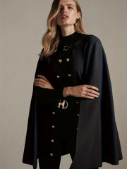 Cape Sleeve Belted Blazer Mock Neck Cloak