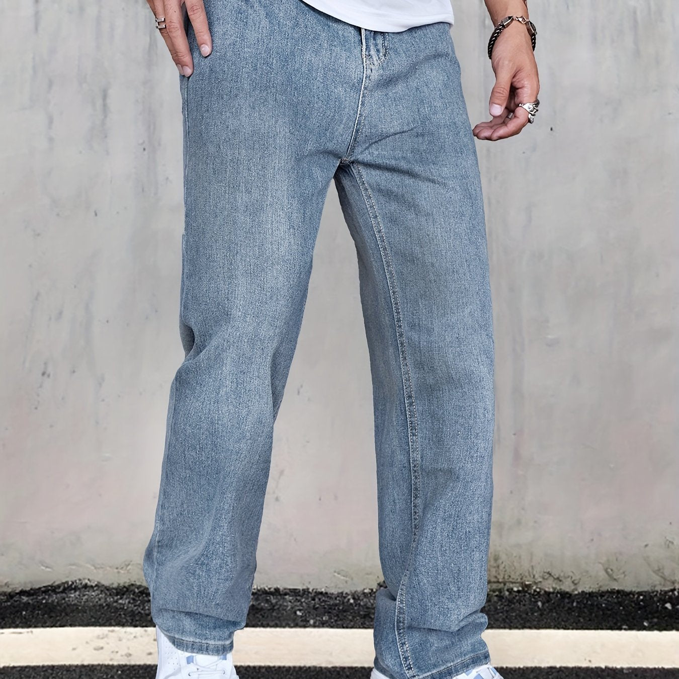 Men's Distressed Jeans Loose Fit Casual Denim Pants