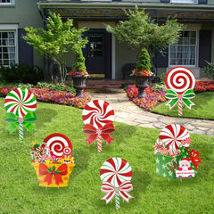 6pcs Candy Christmas Yard Signs Peppermint Lollipop Decorations
