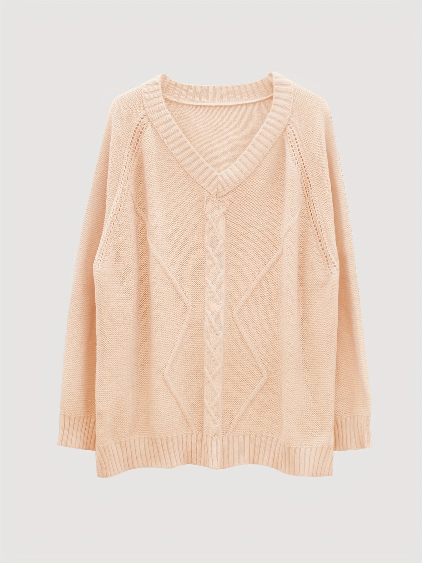 V Neck Long Sleeve Sweater Solid Jacquard Medium Stretch