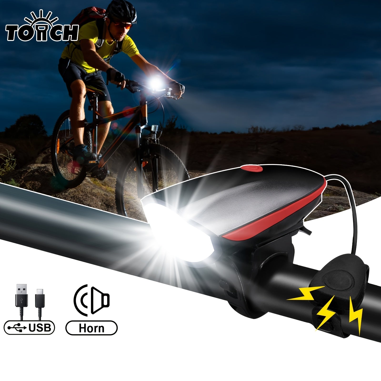 Waterproof USB Rechargeable Bike Lights LED Headlight Horn Bell Front Back Light
