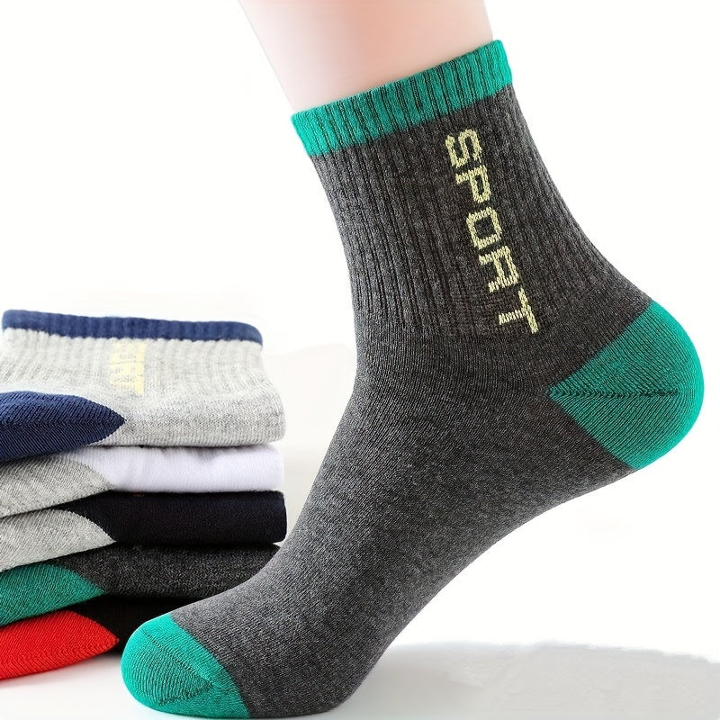 5 Pairs Men's Breathable Sport Socks Thick Mid Calf Socks