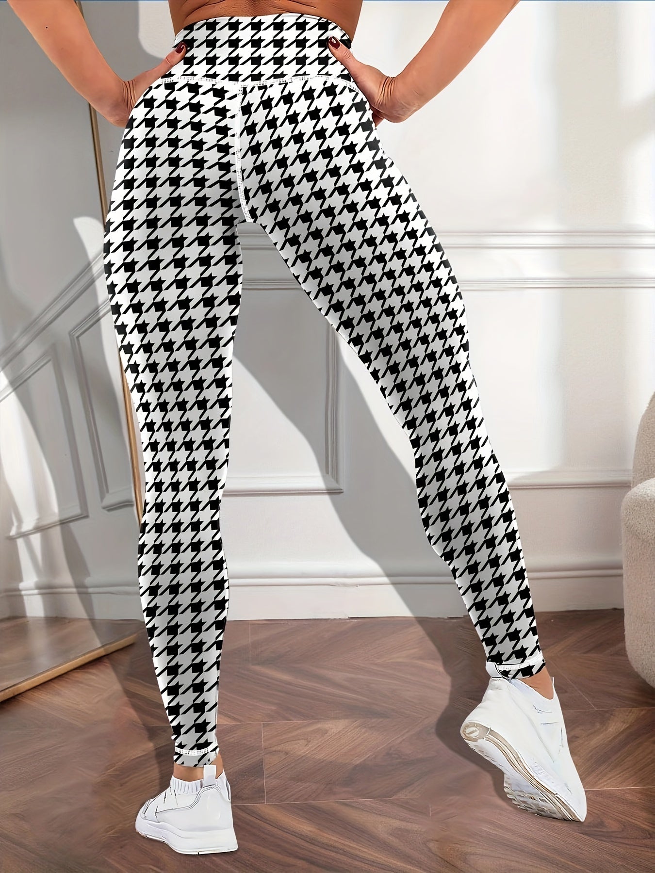 Houndstooth Pattern Yoga Workout Pants for Women