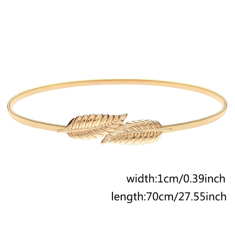 Metal Elastic Belt Stretch Leaf Vintage Thin Waist Belt For Dress Jeans
