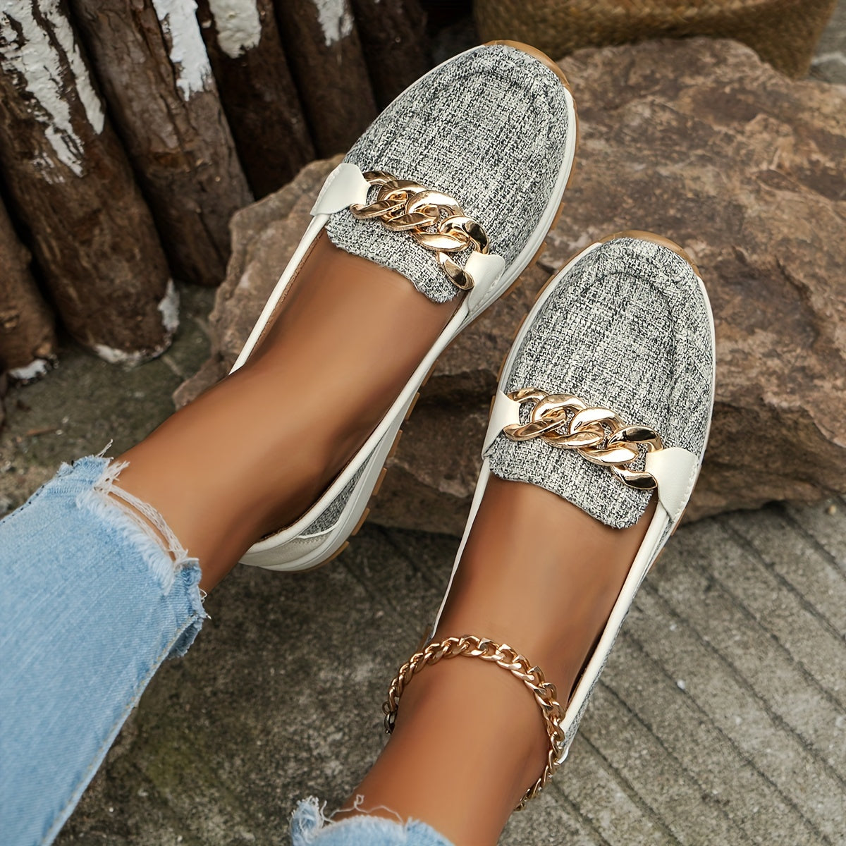 Chain Decor Thick Bottom Soft Comfortable Loafers Shoes