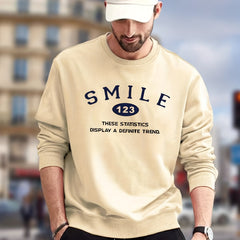 SMILE Print Sweatshirt Men's Casual Graphic Crew Neck Pullover Sweatshirt