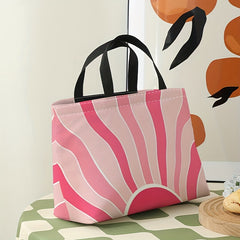 Pink Coral Stripes Lunch Bag Waterproof Insulated Bento Bag