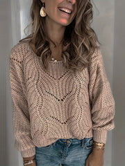Casual Hollow Out Long Sleeve Plus Size Sweater