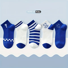 5Pairs Boys Cartoon Bear Smile Face Crew Socks for Spring Autumn Summer