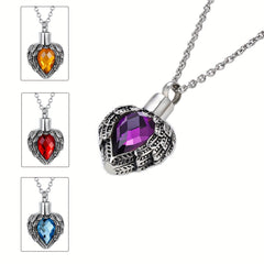 Heart Urn Necklace Birthstone Stainless Steel Ashes Pet Friends