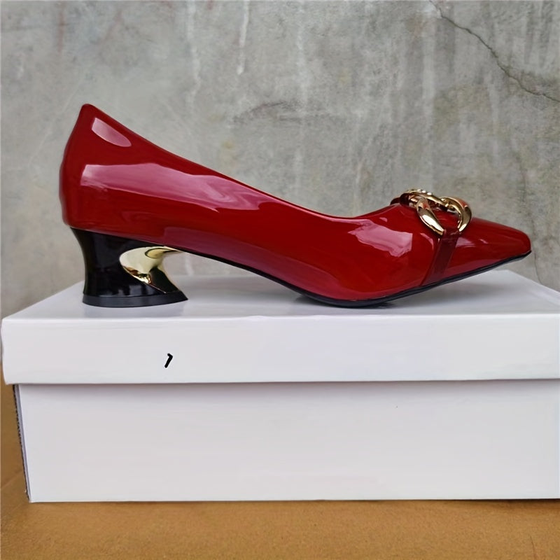 Women's Rhinestone Chunky Heel Point Toe Pumps
