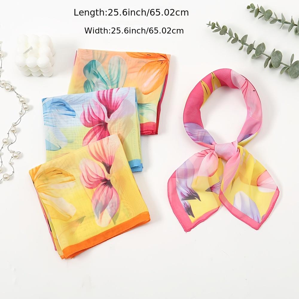 Floral Chiffon Printed Scarf Silk Tassel Bandana Head Wrap