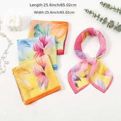 Floral Chiffon Printed Scarf Silk Tassel Bandana Head Wrap