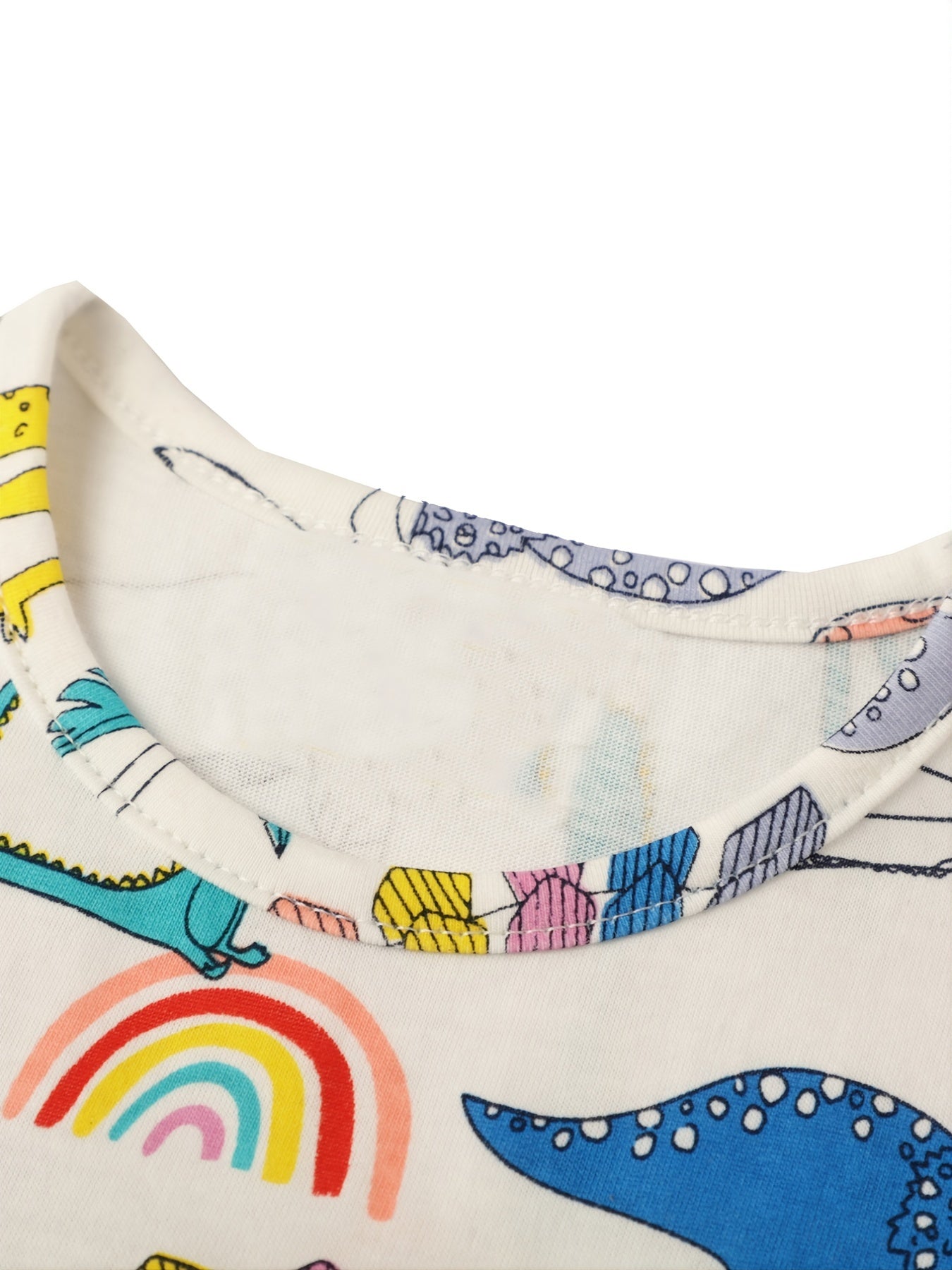 Girls Dinosaur Printed Crew Neck Dress Casual Summer Clothes
