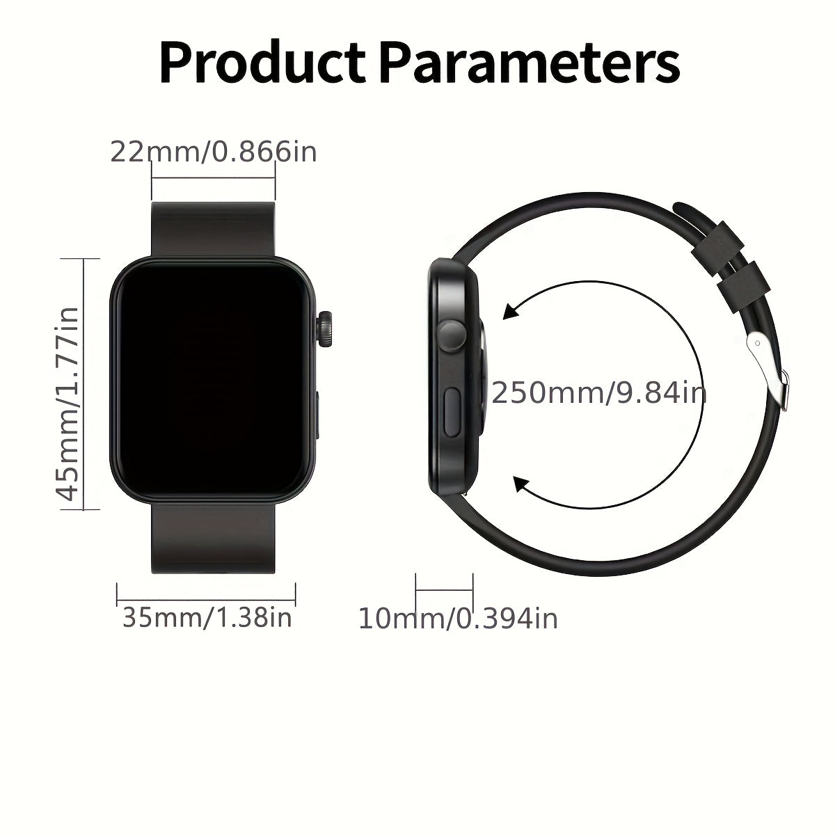 Sports Smartwatch 1.85" HD Display Sync with Mobile