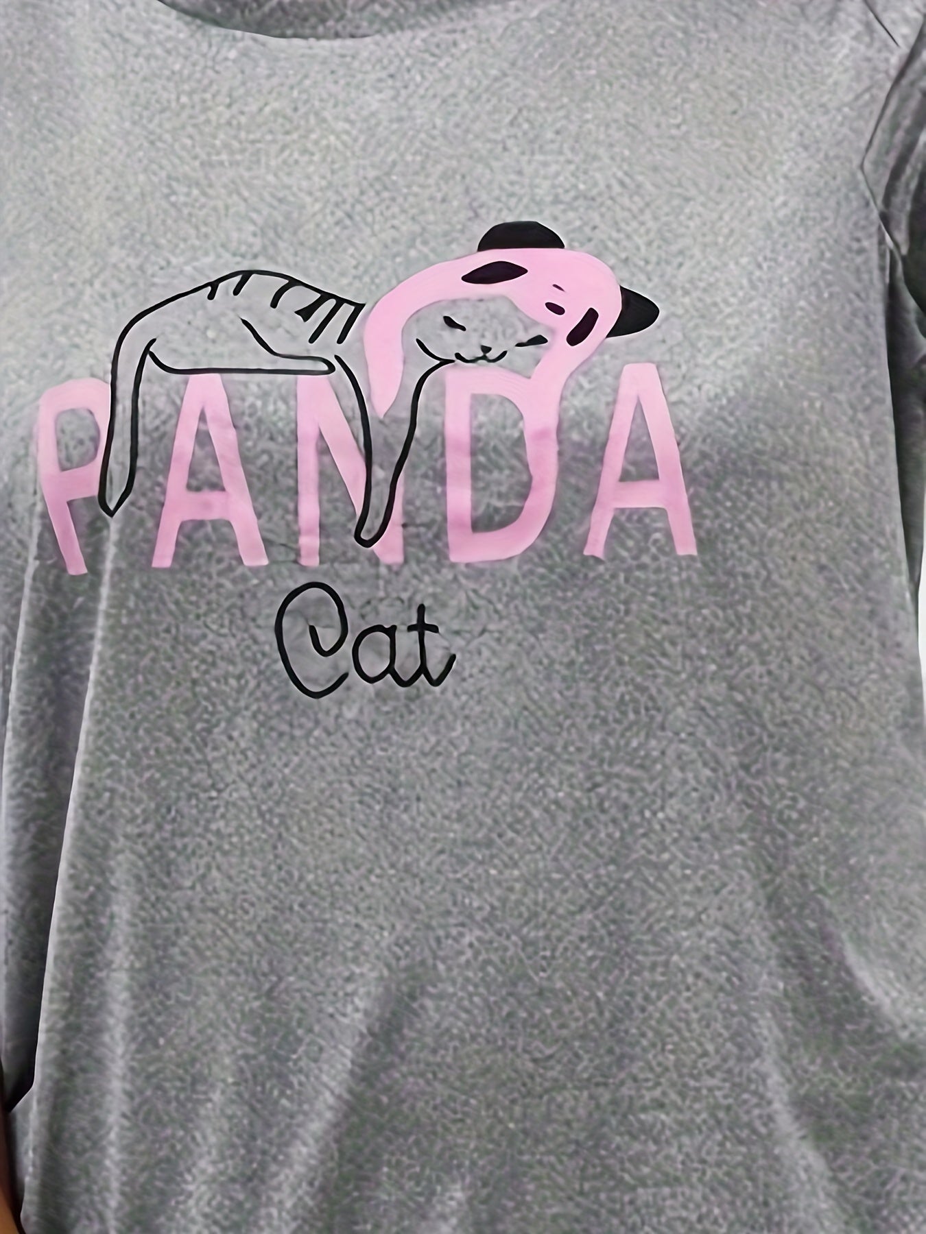 Plus Size Panda Cat Print Tee & Pants Pajama Set