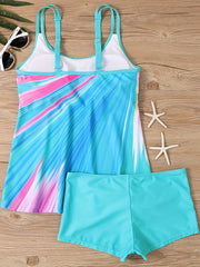 Vacay Tankini Set Women's Plus Stripe Print Round Neck Cami Top & Shor