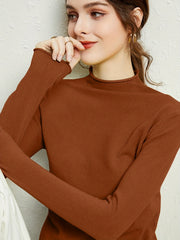 Solid Mock Neck Knitted Pullover Sweater for Women