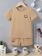 2pcs Boys Funny Face T-shirt & Shorts Set for Summer