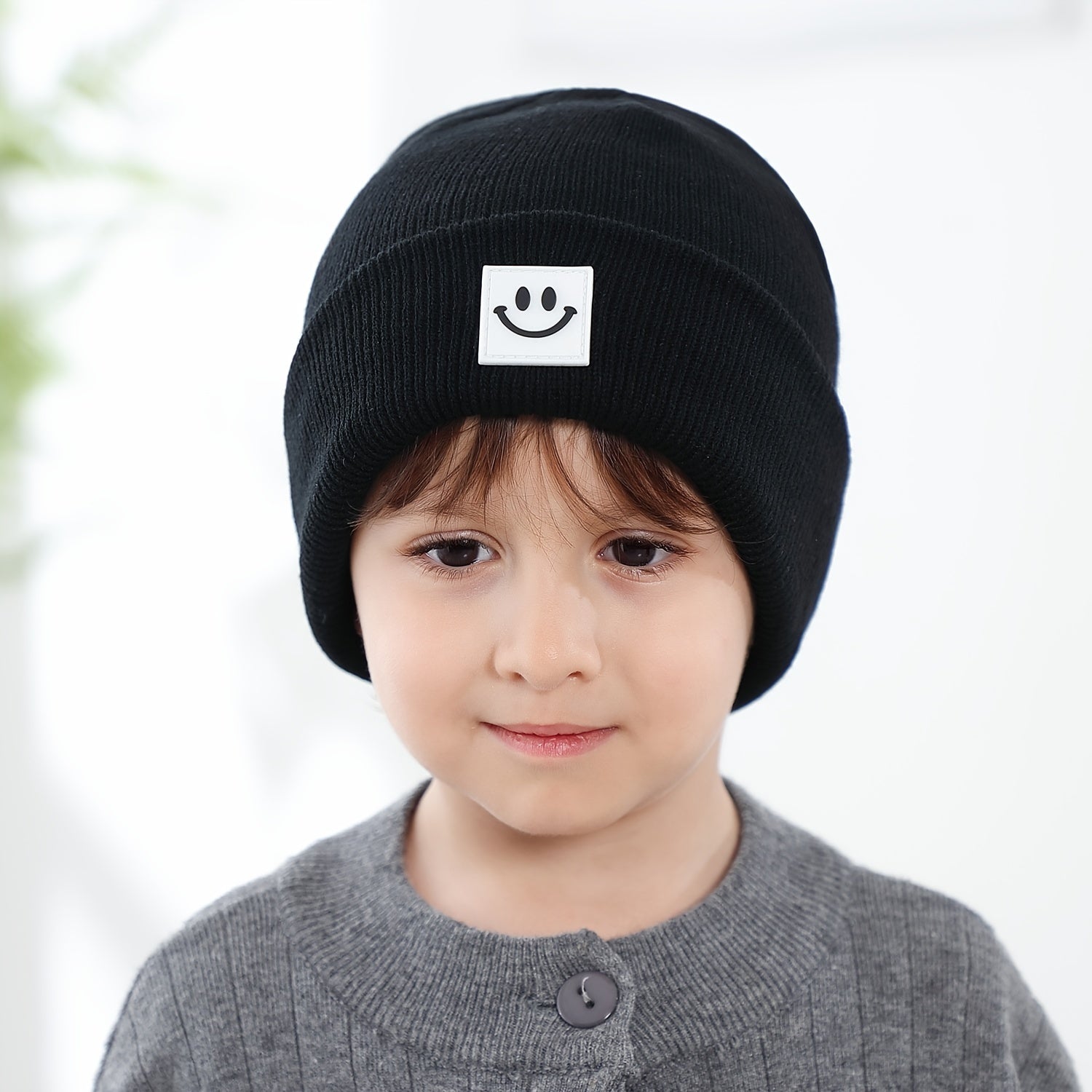 Toddler Beanie Knit Hat Smile Face Graphic Winter Warm Cap
