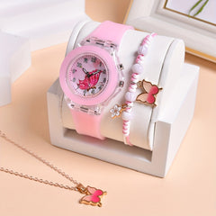 3pcs Butterfly Quartz Watches Set Light Luminous Soft Belt Wristwatches