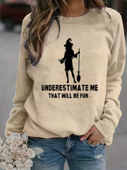 Halloween Witch Print Sweatshirt Casual Long Sleeve Crew Neck Women's Clothing