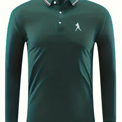 Men's Baseball Player Print Casual Long Sleeve Polo Shirt