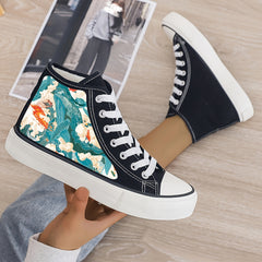 Wave Print Plush Lined Thermal Chunky Canvas Sneakers - High Top
