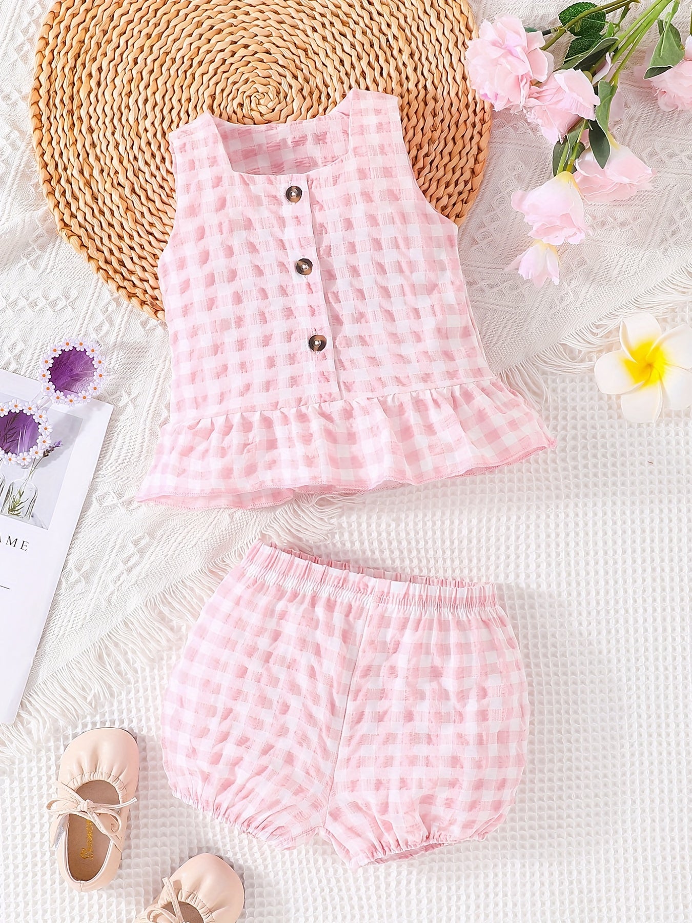 Baby Girls Plaid Vest Top Shorts Set Newborn Infant Summer Clothes