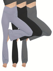3Pcs High Waist Yoga Pants Flared Legs High Stretch V Cut Waist Yoga Leggings