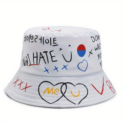 Hip Hop Graffiti Bucket Hat Short Brim Printed Basin Hat Unisex Couple