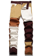 Men's Patchwork Block Slim Fit Straight Leg Jeans