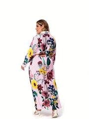 Floral Print Button Up Long Sleeve Shirt Dress