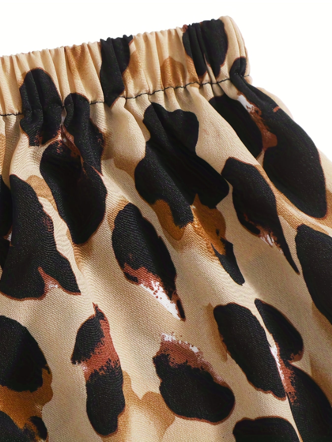 Leopard Print Two piece Set Ruffle Trim Tie Back Tops & Elastic Waist Sho