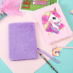 Unicorn Fluffy Notebook 160 Pages Writing Drawing Girls