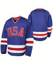 Men's Stripe Long Sleeve Ice Hockey Jersey Retro Classic Embroidery