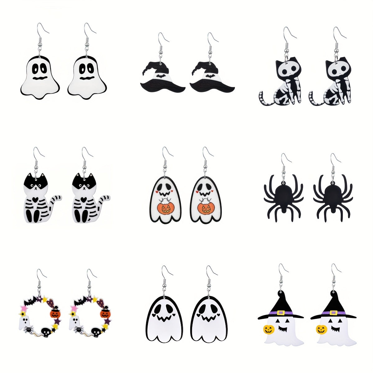 Halloween Dangle Earrings Set - Ghost Pumpkin Skull - Festive Party Decoration