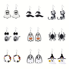 Halloween Dangle Earrings Set - Ghost Pumpkin Skull - Festive Party Decoration