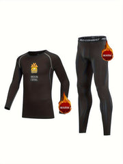 Kids Compression Fleece Sets Football Helmet Pattern Long Sleeve Pullover