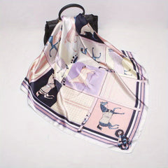 Horse Tassel Print Satin Silk Scarf Large Shawl