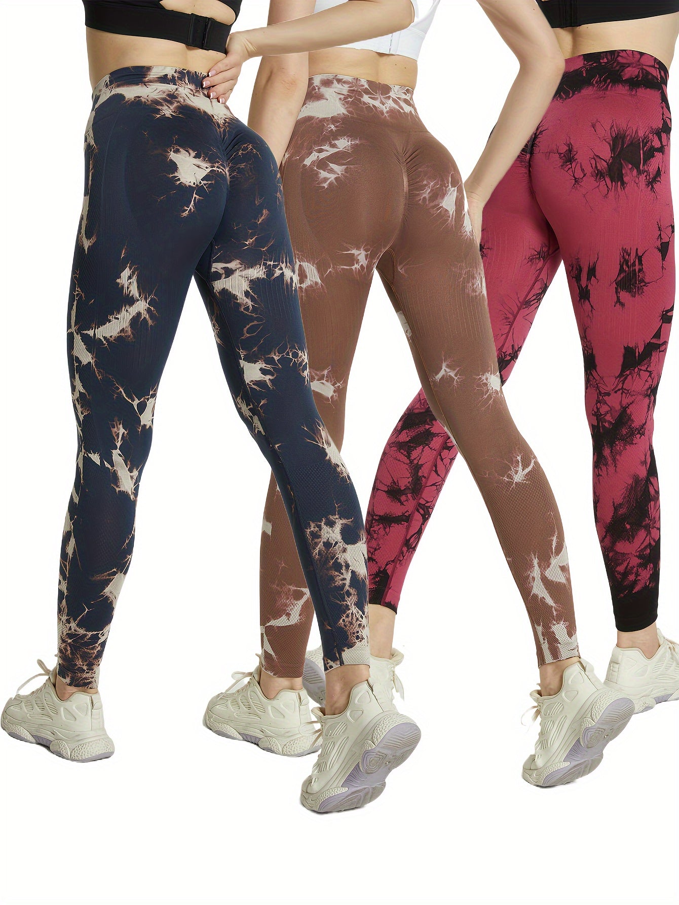 3pcs Tie Dye Yoga Pants High Stretch Leggings Women's Activewear
