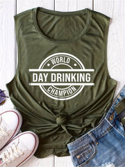 Letter Print Crew Neck Tank Top Casual Sleeveless Women's Clothing