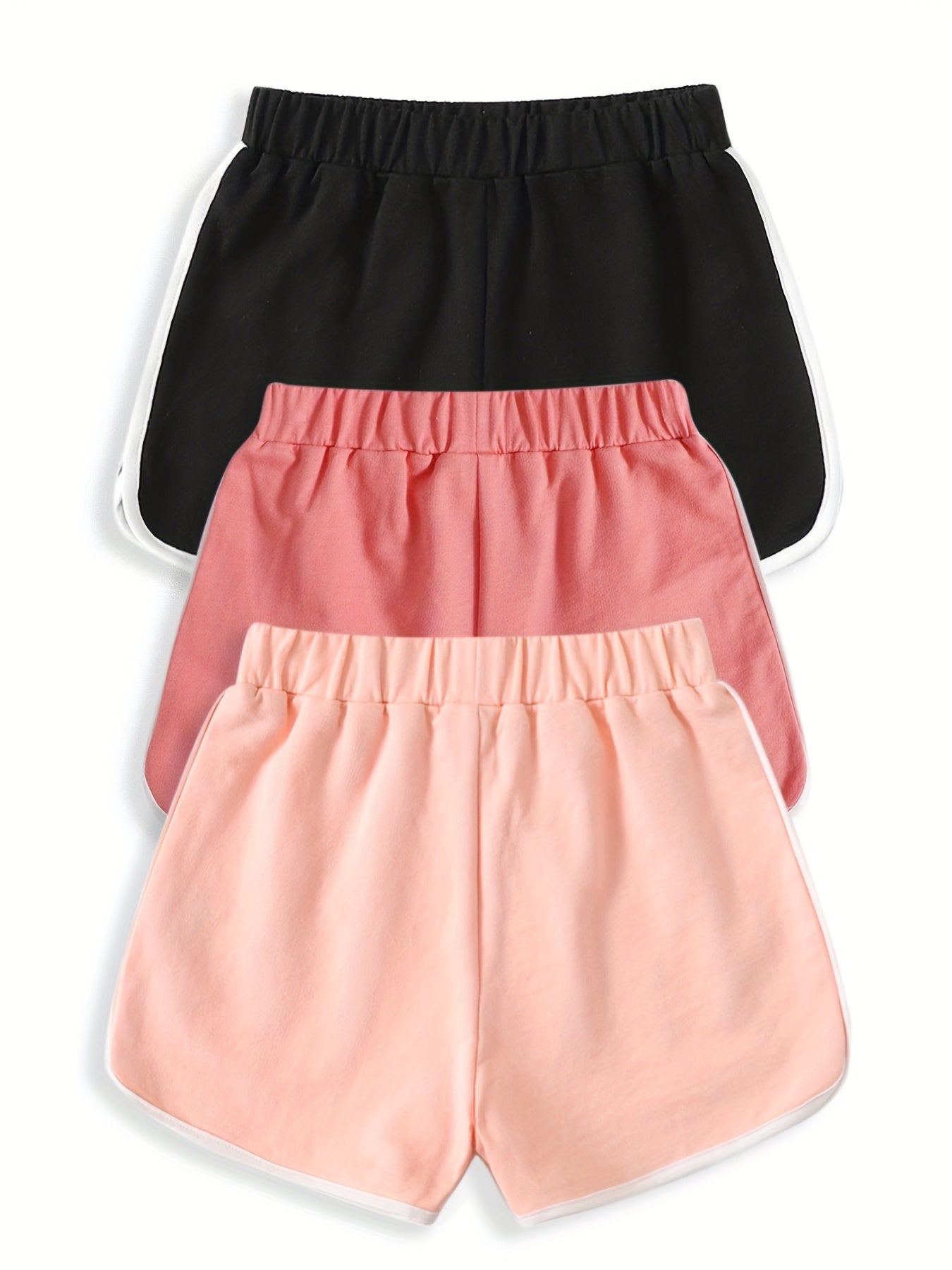 3pcs Toddler Girls Elastic Waist Track Shorts Kids Summer Clothes